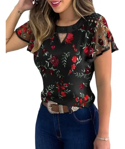 Espectaculare Blusas Resortadas En Velo Femenina MercadoLibre