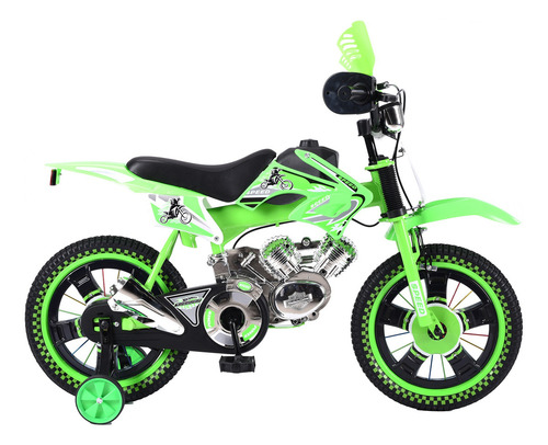 Bicicleta Entrenadora Niños Aeiou Baj-15005 R16 Motocross Color Verde Tamaño Del Cuadro 16