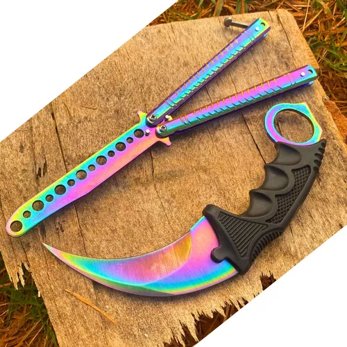 Canivete Butterfly Karambit Cs Go Trava Mola Color 0912 - Escorrega o Preço