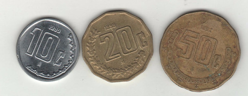 Mexico Lote De 3 Monedas Diferentes - 10, 20 Y 50 Centavos