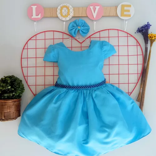 Vestido Cinderela Azul Celeste Infantil Menina Luxo - TEMÁTICOS