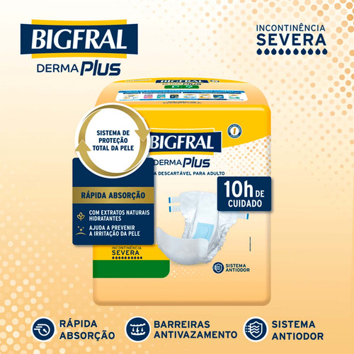 Fralda Geriátrica Bigfral Derma Plus Tamanho P 9 Unidades