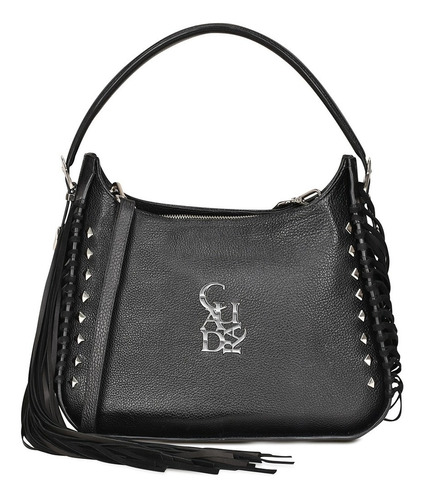 Bolso Hobo De Hombro Cuadra Para Dama En Piel Genuina Negro