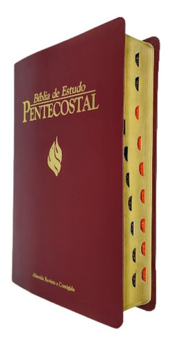 Imagem 1 de 4 de Bíblia De Estudo Pentecostal Média 14x21cm Vinho Índice Cpad