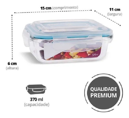 Imagem 3 de 8 de Pote Vidro Retangular 370ml Tampa Hermética Casa Linda