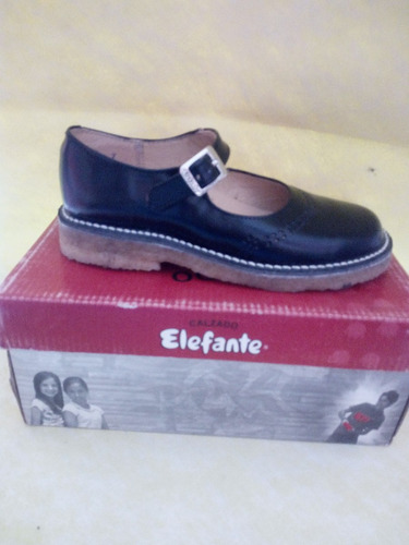 Remate Zapato Negro Elefante Hebilla, Para Niña. Suela Goma 