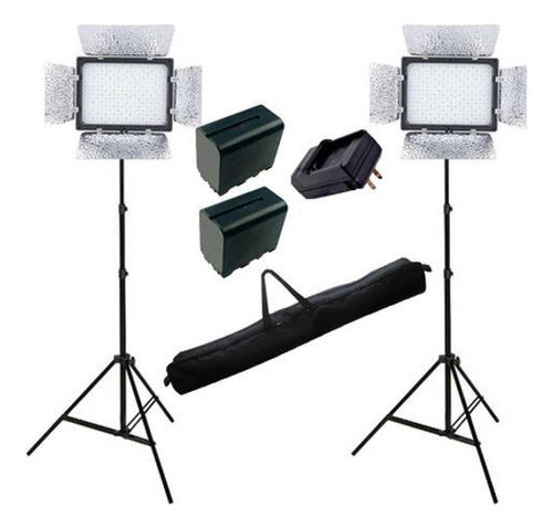 Kit 2 Estudio Tripe E Iluminador Led 300 Videos Bateria F970