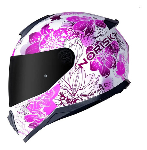 Capacete Feminino Fechado Norisk Razor Bloom Rosa Moto Cor Branco/Rosa Tamanho do capacete 61/62