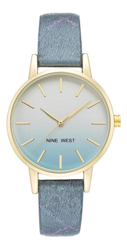 Reloj Mujer Nine West Cristal Mineral 34 Mm Nw/2512gpbl Color de la correa Azul Color del bisel Dorado Color del fondo Blanco/Azul