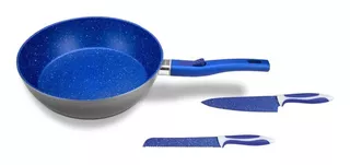 Sarten Profundo 24 Cm Flavor Stone Y Cuchillo De Chef Y Pan Color Azul