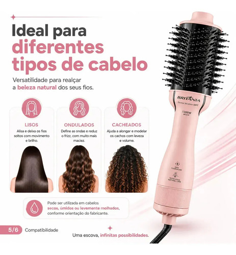 Escova Secadora Britânia Bec07r 4 Em 1 1300w Rosa 127/220v