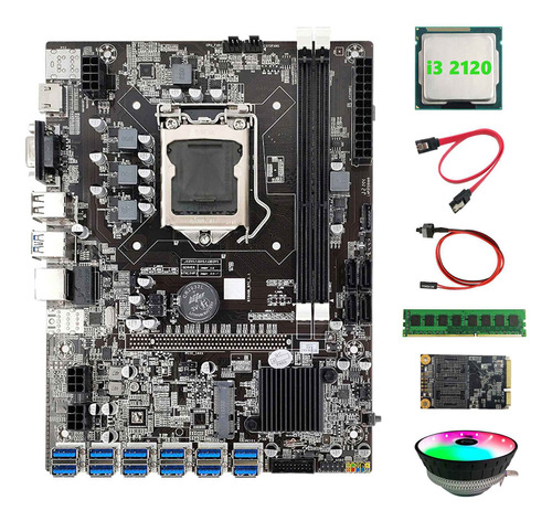 Placa Base Minera B75 Btc 12 Usb+cpu I3 2120+ventilador Rgb+