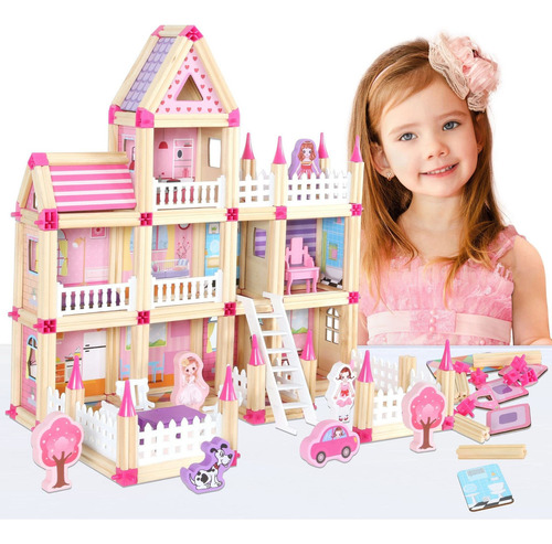 Casa  De Muñecas De Madera Para Niñas, Pequeña  De E Fr80cm