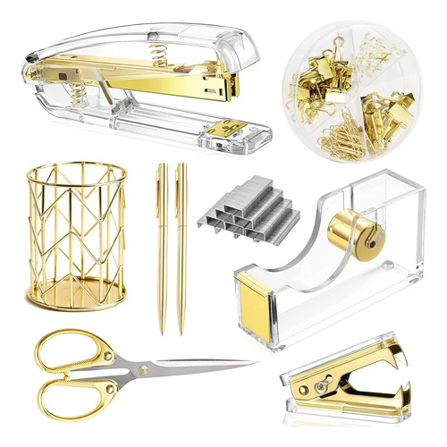 Gold Desk Accessories, Office Supplies Set Acrylic Stap...