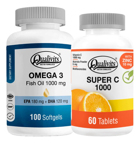 Super Vitamina C, Zinc + Omega 3 X 100 Cápsulas - Qualivits Sabor Natural
