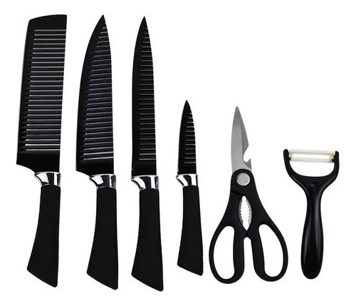 Set De Cuchillos + Tijeras De Cocina Lomi 6 Piezas Color Negro
