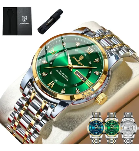 Relógio Poedagar Masculino Luxo Original Com Nota Fiscal Prateado Verde