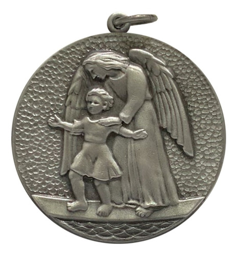Medallón Cunero 60 Mm Fdo Martelé Ángel De La Guarda Grabado