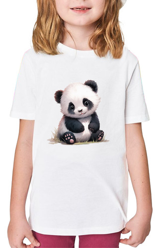 Remera Nena Niña Infantil Oso Panda Tierno Kawai Acuarela 27