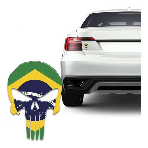 Adesivo Resinado Caveira O Justiceiro Bandeira Brasil Carro