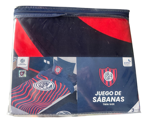 Juego De Sábanas 1 Plaza 1/2 Futbol City Blanco Azul Geométrico