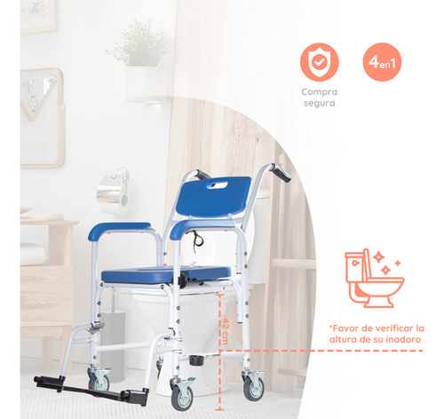 Silla De Ducha, Baño, Traslado, Acolchonada Con Porta Rollo
