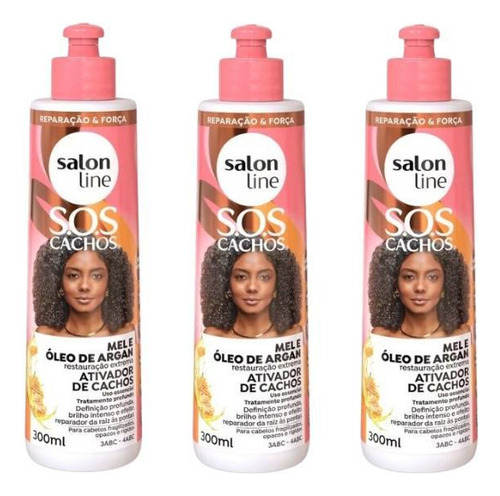 Ativador De Cachos Salon Line 300ml Mel E Óleo Árgan - 3un