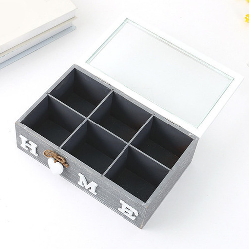 Caja De Té De Madera Con Tapa Organizador De Cocina De