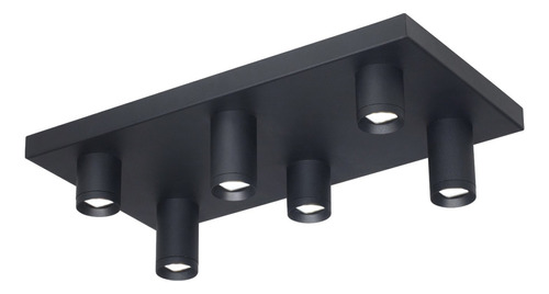 Plafon 6 Luces Led Nachos2 Negro Base Rectangular 20386 Rd