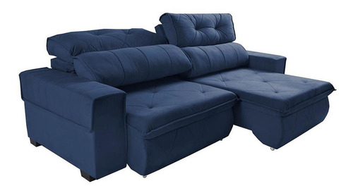 Sofá Retrátil Reclinável 2,50m Cama Inbox Tókio. Velusoft Cor Azul