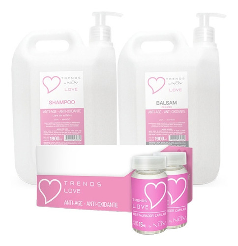 Kit Nov Trends Love Shampoo Acondicionador 1900ml + Ampollas