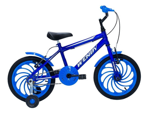 Bicicleta  Wendy Infantil aro 16 12" 1v freios v-brakes cor azul com rodas de treinamento