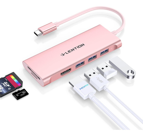 Lention Usb C Hub Con Hdmi 4k, 3 Usb 3.0, Lector De Tarjetas