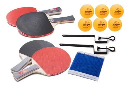 Kit Ping Pong Tênis D Mesa 4 Raquete + 6 Bolinhas + 2 Rede