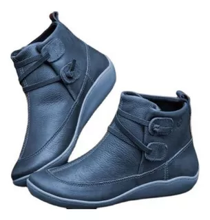 Botas Mujer Planas Piel Impermeable Punta Redonda