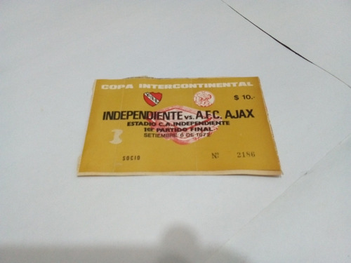 Entrada Colección Independiente Ajax Intercontinental 1972