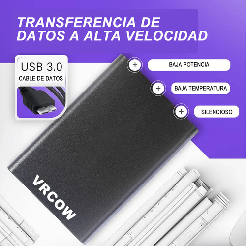 Externo Disco Duro Ssd 2tb Vrcow 2000gb Sólido Mini Portátil Usb3.0 Delgado Compatible Con Pc Portátil Y Mac Negro