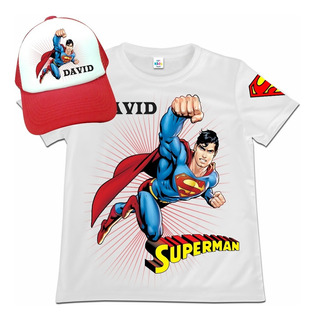 Camiseta Mas Gorra Niño Superman Personalizado Poliester 