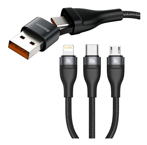 Cable Baseus 3 En 1 Usb C / Lightning / Micro Usb 5a Pd 100w