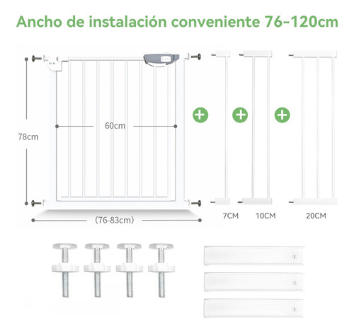 Puerta Seguridad Bebes Expandible Rejas Puertas +7+10+20 Color Blanco