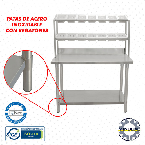 Mesa Con 14 Insertos 1/4 Incluye Tapas Transparente Mindejal Color Gris