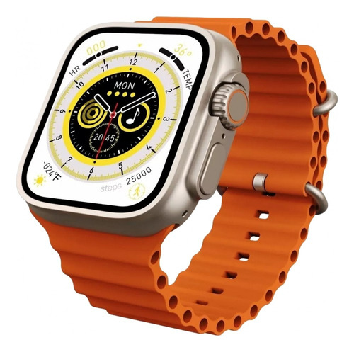 Relogio Smartwatch S8 Ultra Promax A Prova D Água Natação Caixa Prateado Pulseira Laranja Bisel Prateado Desenho Da Pulseira Silicone