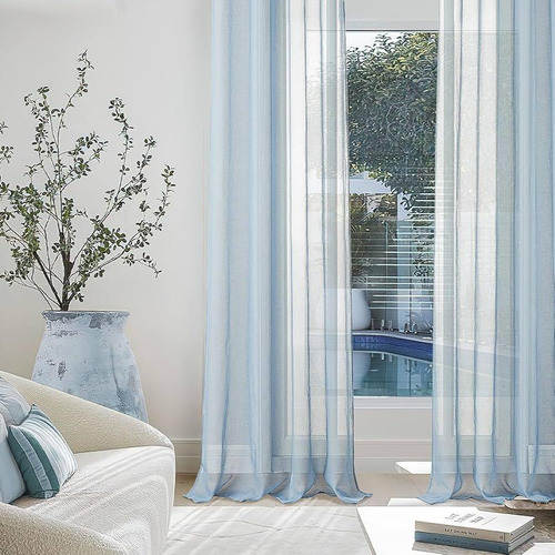 Set De 2 Cortinas Transparentes Celeste