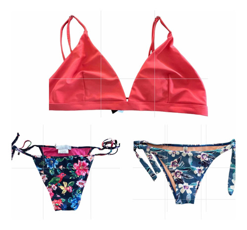 Bikini Mujer Nudos Xl Flores Y Corpiño Triangulo Conjunto