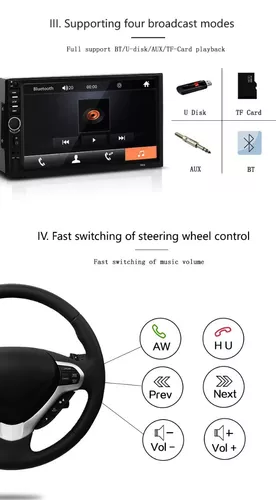 Stereo Para Auto Con Pantalla Tactil Bluetooth 7 Pulgadas Mirror Link Waze  Google Maps Android Auto