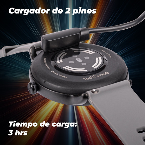 Smartwatch Techzone Casual Contra Salpicaduras Grado Ip 67 Color de la caja Negro y Blanco Color de la correa Gris