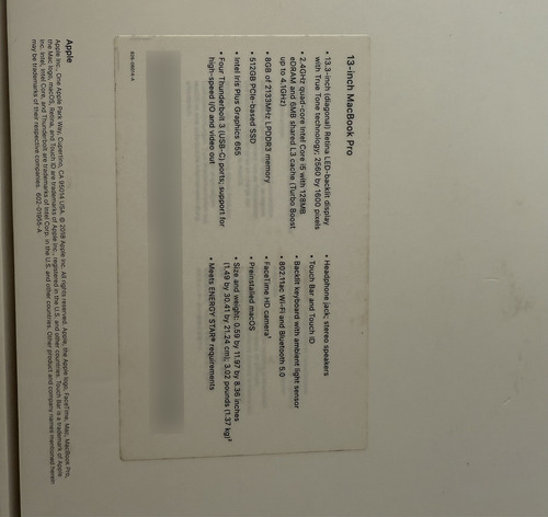 Macbook Pro A1989 13 Retina 8gb 512gb Space Gray Gris (Usado)