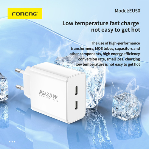 Cargador Ficha Foneng Eu50 35w 2 Puertos Usb C Fast Charge
