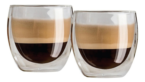 Vaso Doble Pared 200ml Vidrio Templado Bastiani Set X2