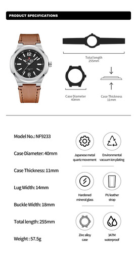 Reloj De Pulsera Deportivo Casual Con Correa De Piel Navifor